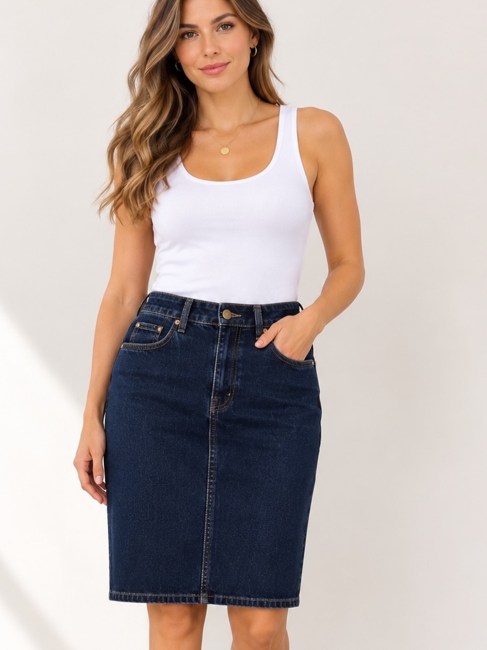Lauren Ralph Lauren LRL Denim Midi Skirt Dark Wash Size 4 Vintage